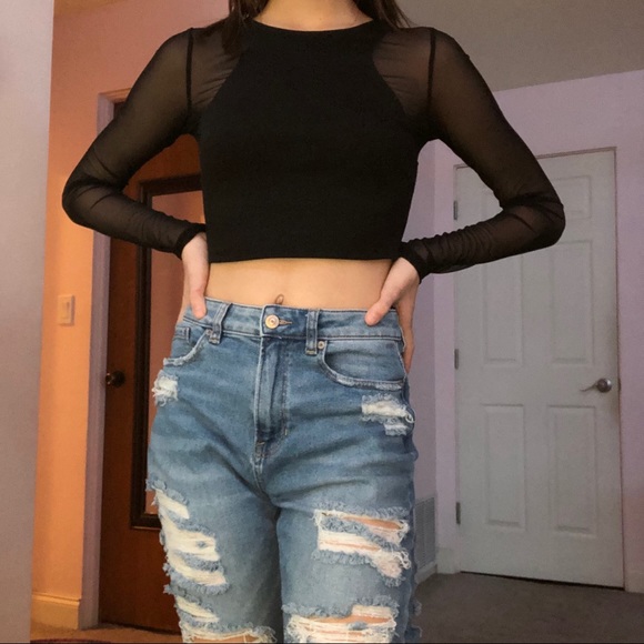 Solemio Black Long Sleeve Crop Top SMALL - Picture 1 of 5